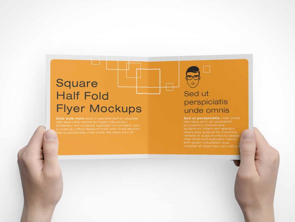 Free 6 Square Bi Fold Brochure Front Back Inside Panels PSD Mockup