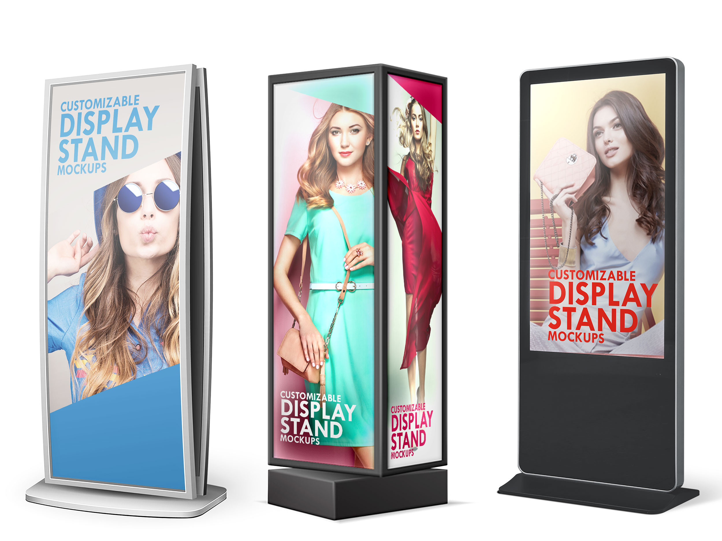 Free 6 Standing Mall Sign Back Lit Advertising Displays PSD Mockup