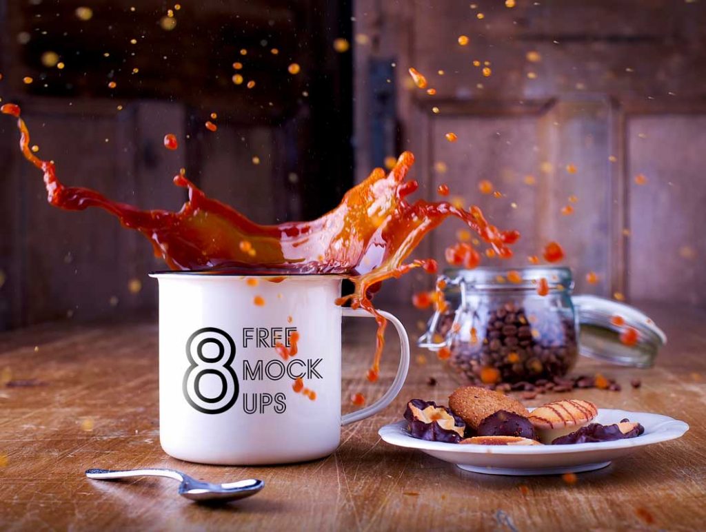Free 8 Ceramic Mug Coffee Action Shots PSD Mockups