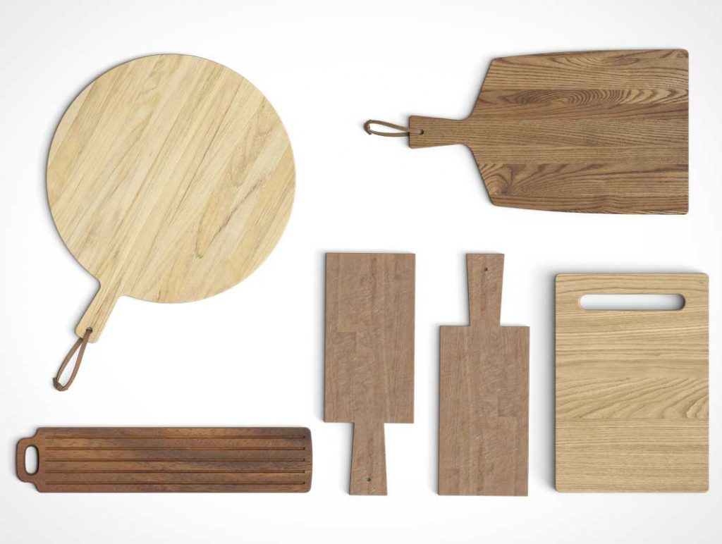 Free 8 Chopping Boards Top Down View PSD Mockups