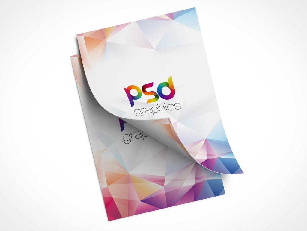 Free A4 Flyers Front Cover Page Curl PSD Mockup