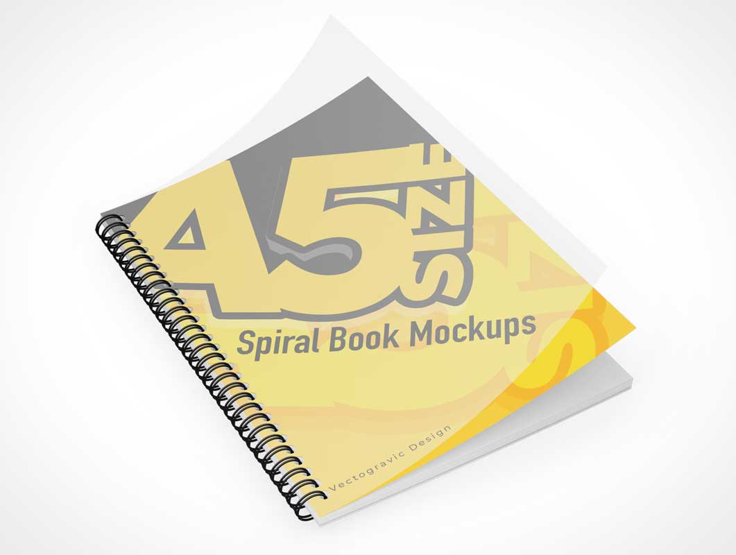 Free A5 Spiral Ring Book Cover PSD Mockup