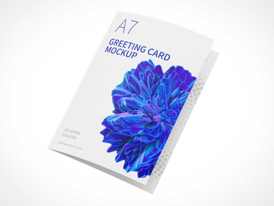Free A7 Folded Greeting Card PSD Mockup