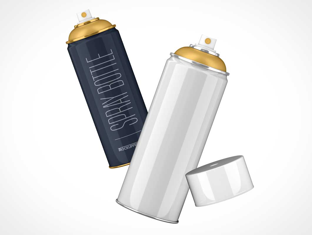 Free Aerosol Spray Cans Plastic Cap PSD Mockup