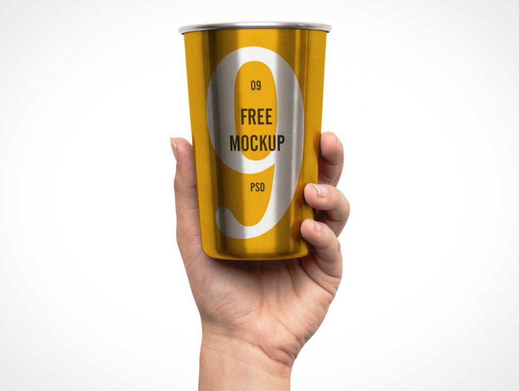Free Aluminum Victory Cup Hand PSD Mockup