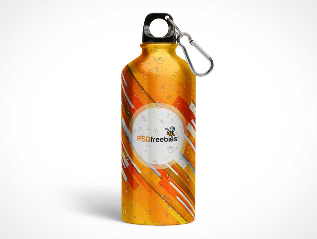 Free Aluminum Water Bottle With Clip Attachment PSD Mockup
