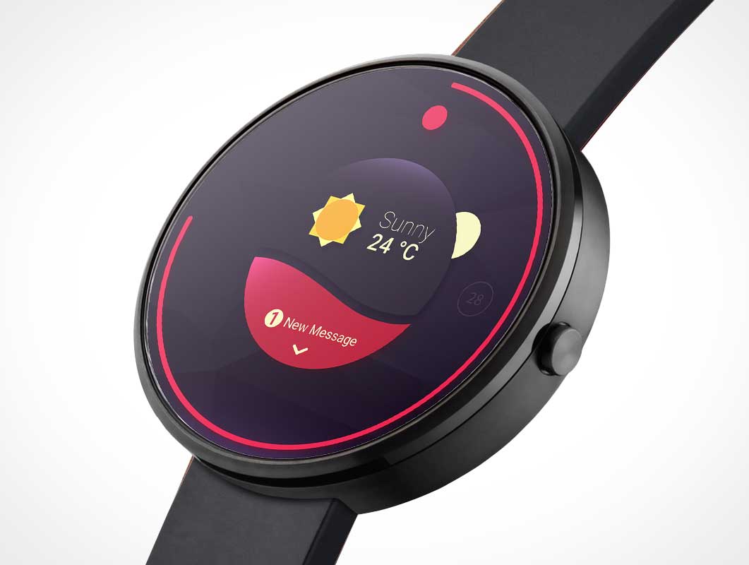 Free Android Wear Round Smartwatch PSD Mockup