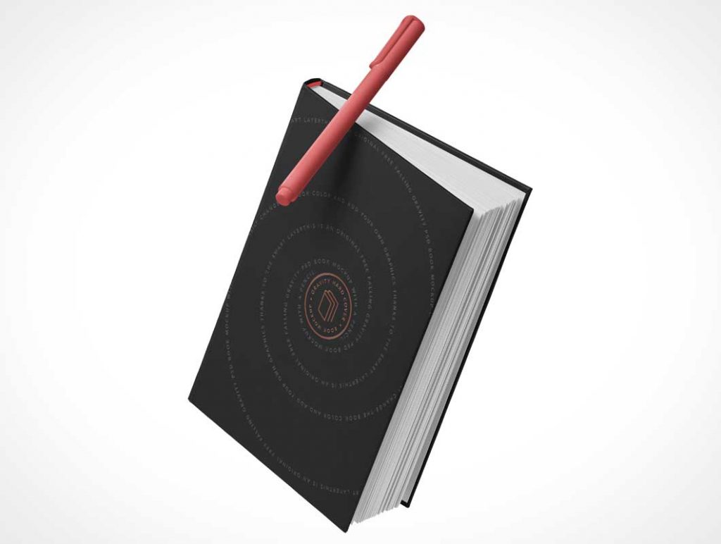 Free Anti Gravity Floating Hardcover Black Notebook PSD Mockup