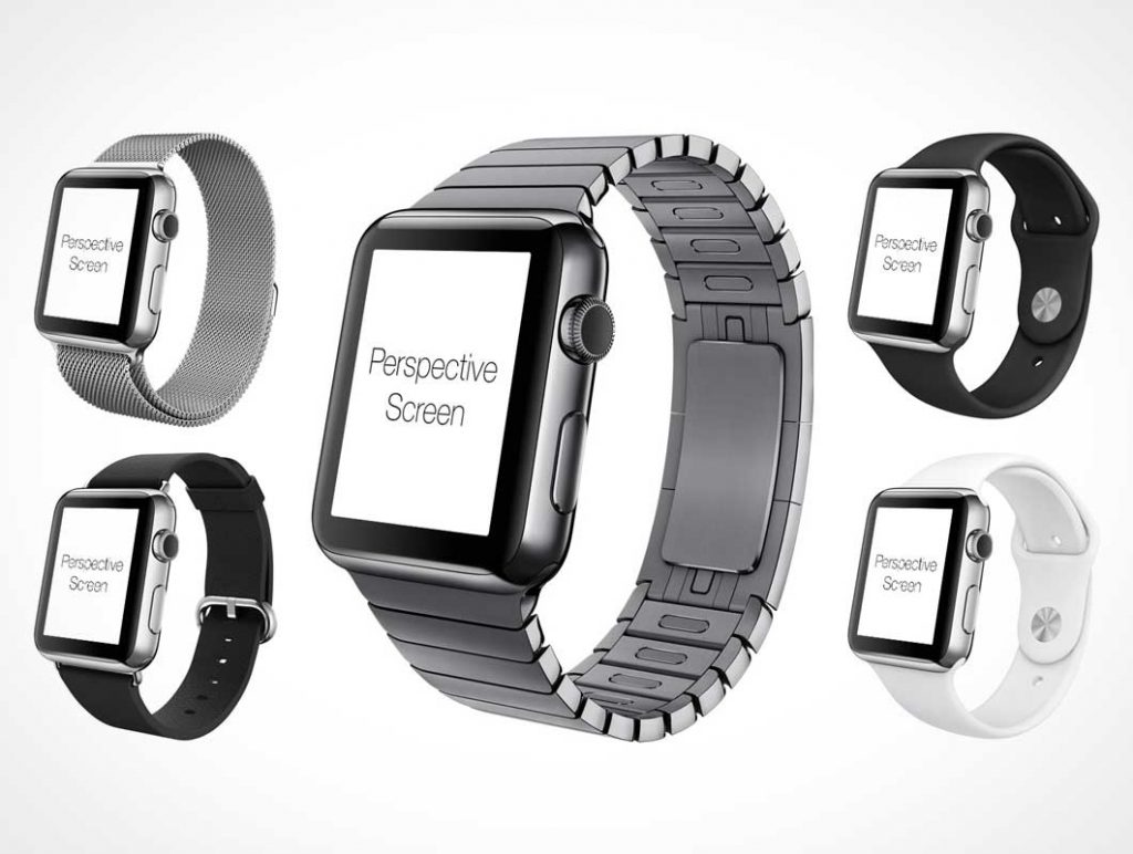 Free Apple Watch With Seven Wrist Bands PSD Mockup