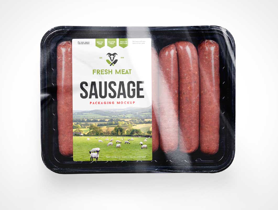 Free Beef Sausage Food Packaging PSD Mockup