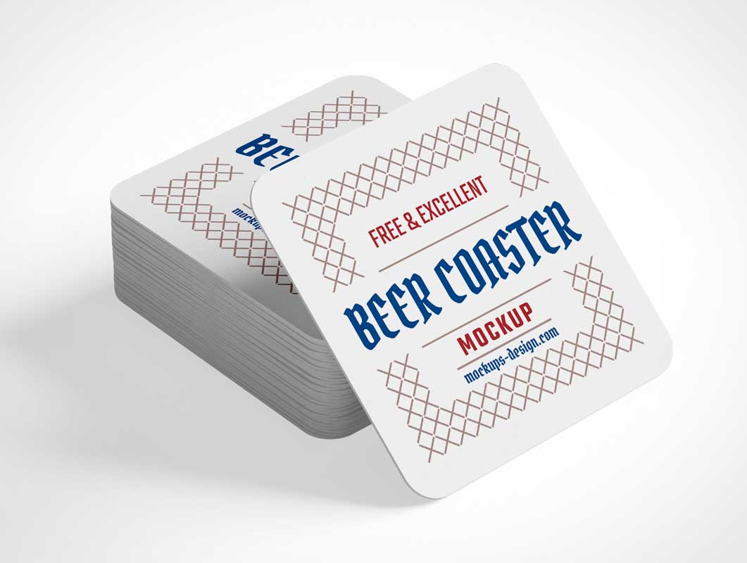 Free Beer Drink Coaster Surface Protector PSD Mockup