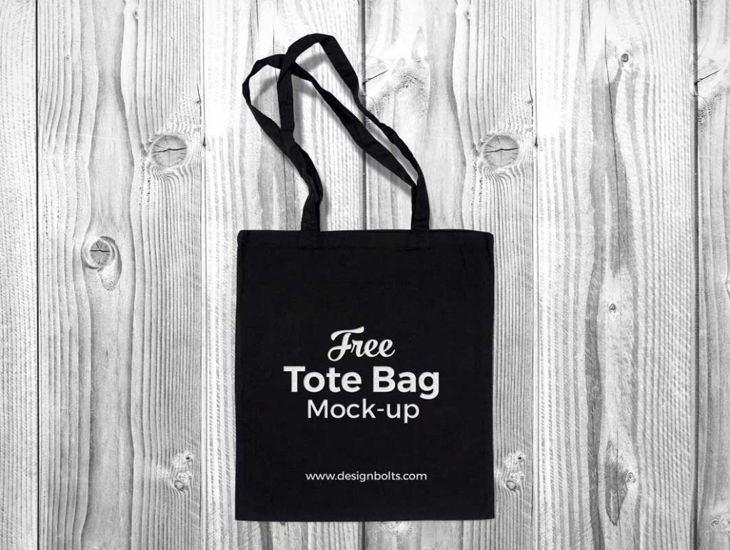 Free Black Cotton Tote Shopping Bag PSD Mockup