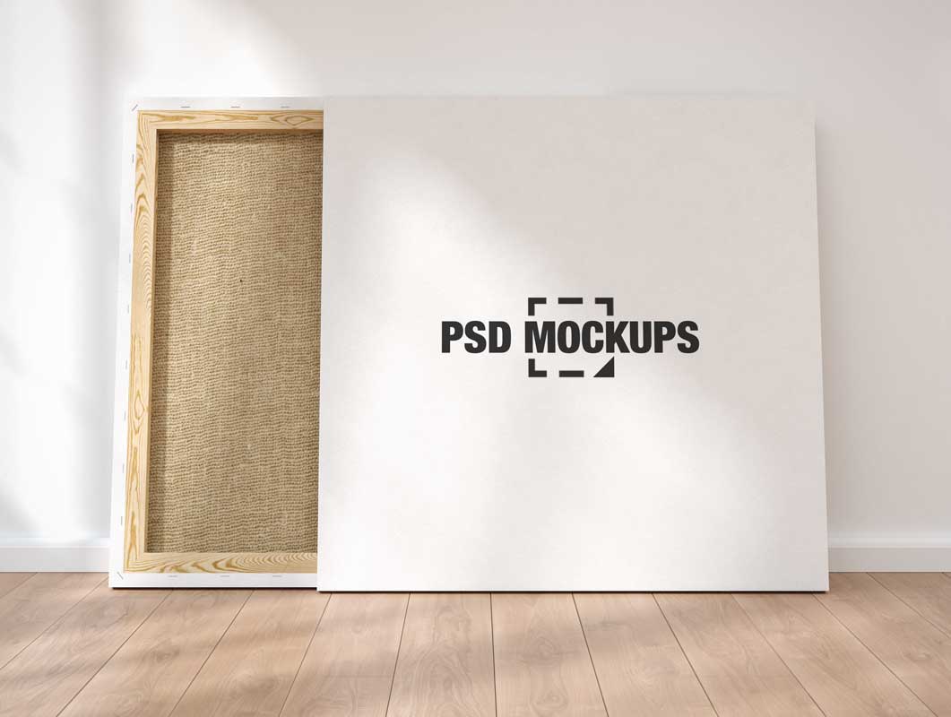 Free Blank Wood Framed Square Canvas PSD Mockup