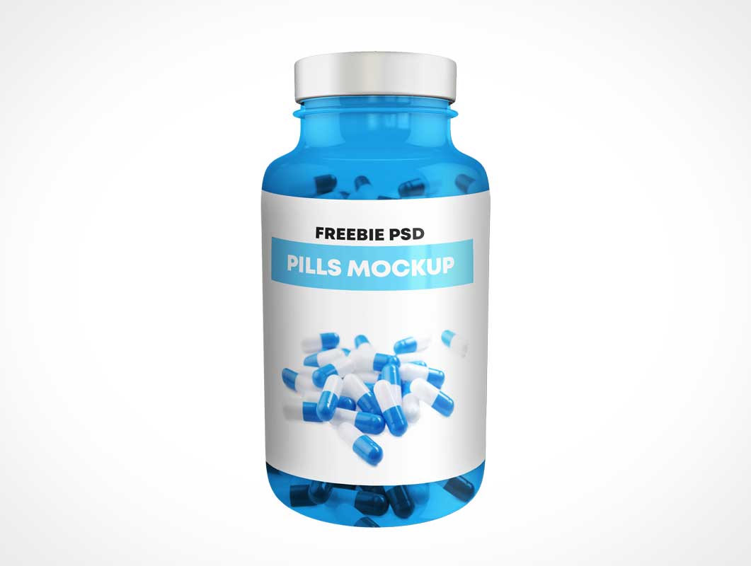 Free Blue PET Plastic Packer Pill Bottle PSD Mockup