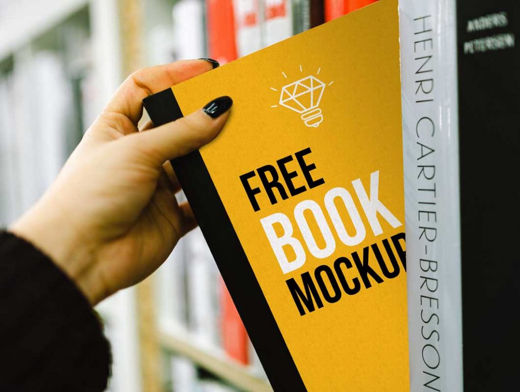 Free Bookstore Shelf Paperback Front Cover PSD Mockup
