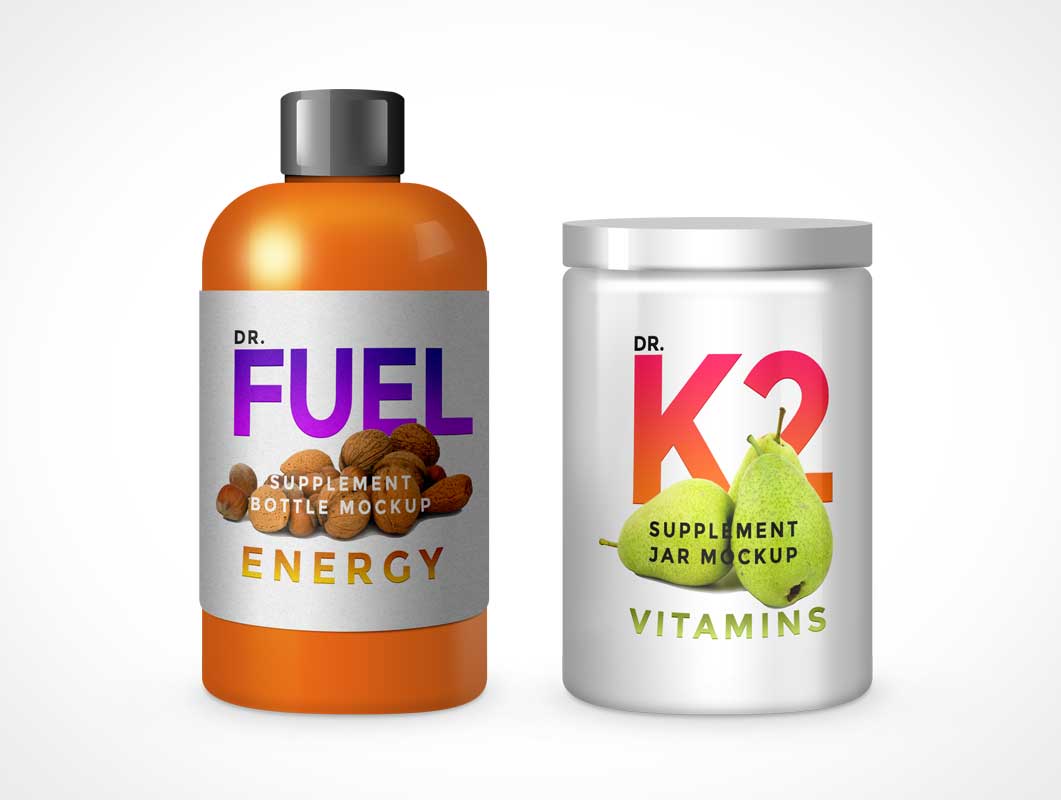 Free Bottle Supplements Product Packaging PSD Mockup