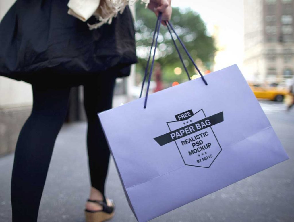 Free Boutique Shopping Bag With Carry String PSD Mockup