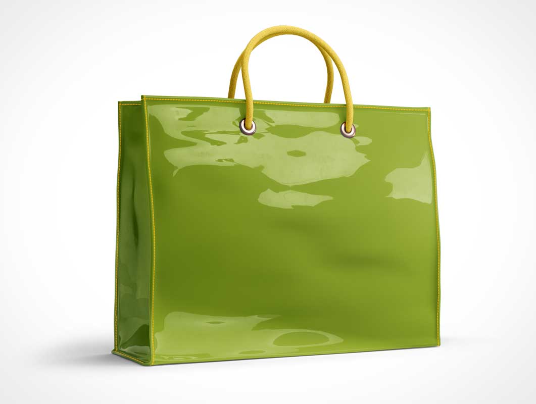 Free Boutique Vinyl Shopping Bag Carry Handles PSD Mockup