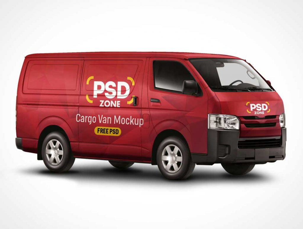 Free Branded Cargo Delivery Van PSD Mockup