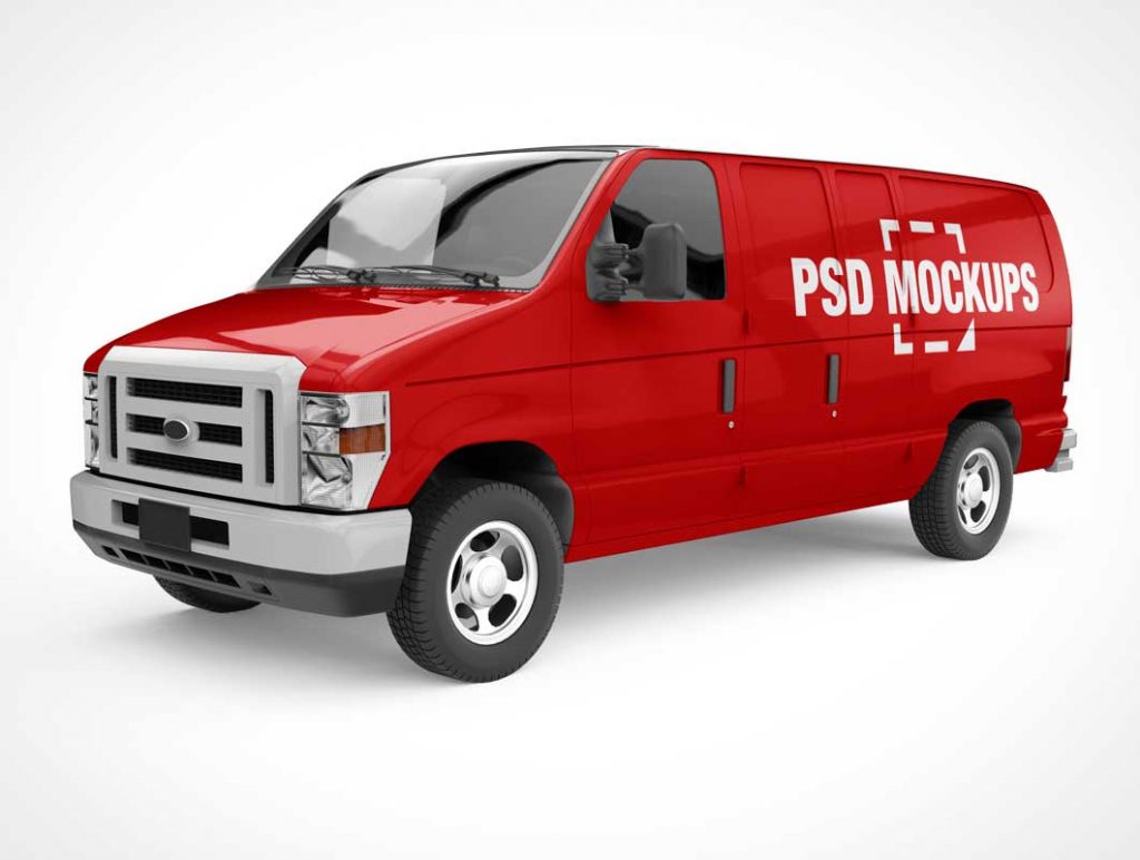 Free Branded Delivery Van Front Back Side PSD Mockup