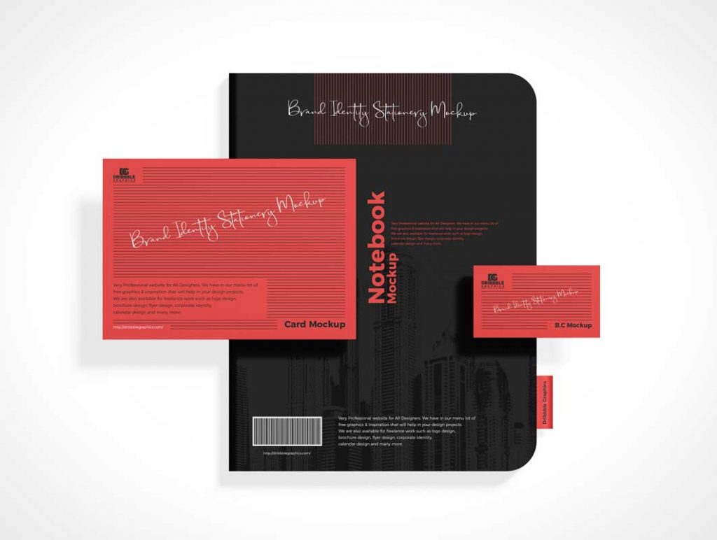 Free Branded Stationery Notebook Business Card PSD Mockup