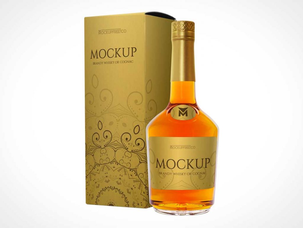 Free Brandy Whisky Cognac Branding Packaging PSD Mockup
