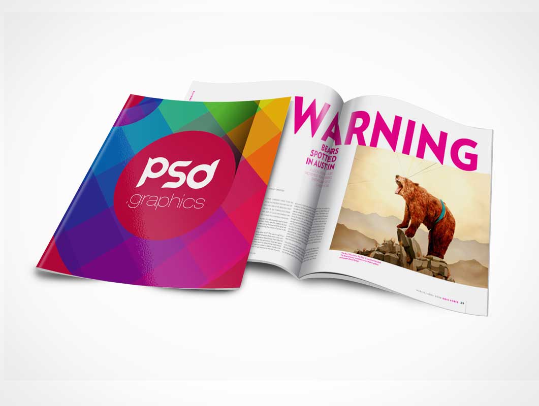 Free Brochure Magazine PSD Mockup Cover And Centrefold