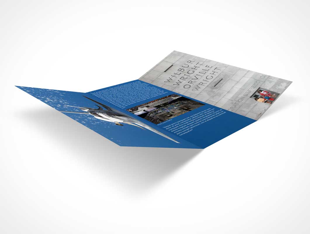 Free Brochure Tri Fold Low Angle Presentation PSD Mockup