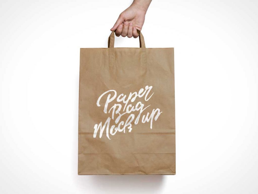 Free Brown Paper Bag PSD MockUp With Carry Handle