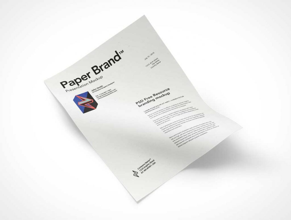 Free Buckled A4 Paper Sheet PSD Mockup