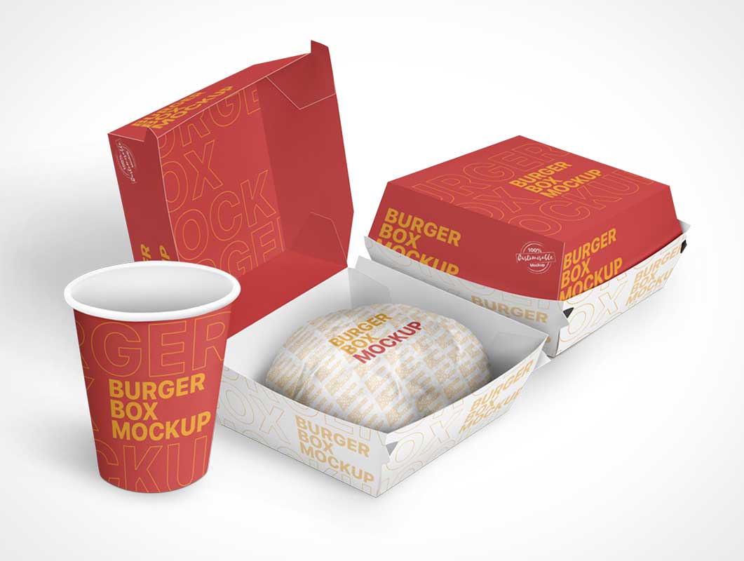 Free Burger Takeout Food Kraft Packaging PSD Mockup