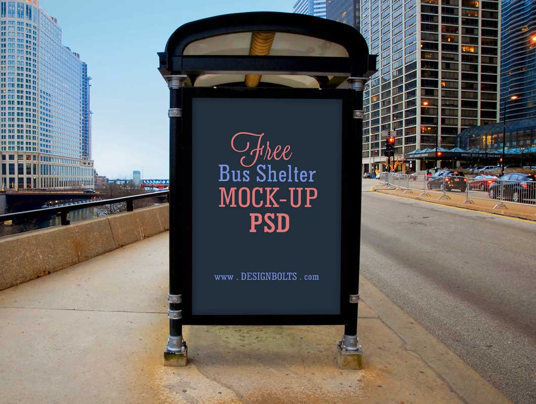 Free Bus Stop Outdoor Sign PSD Mockup