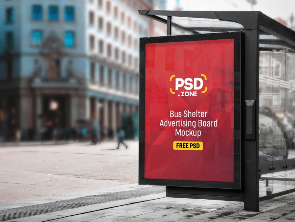 Free Bus Stop Shelter Poster Advertising PSD Mockup