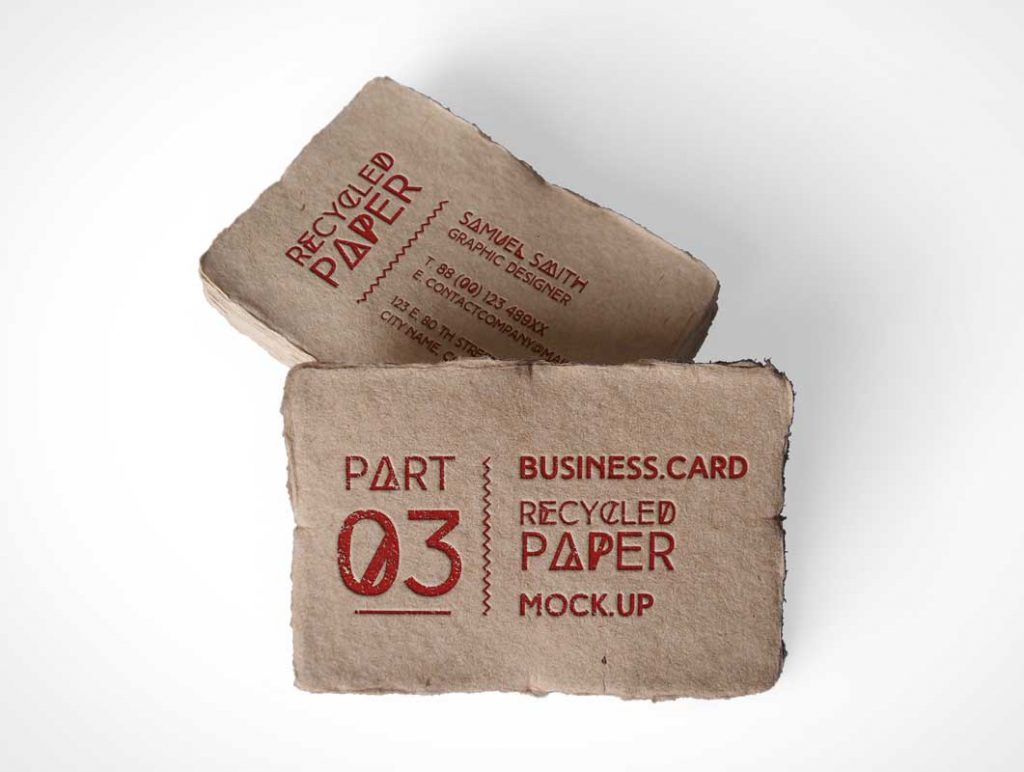Free Business Card Frayed Edges Above Shot PSD Mockup