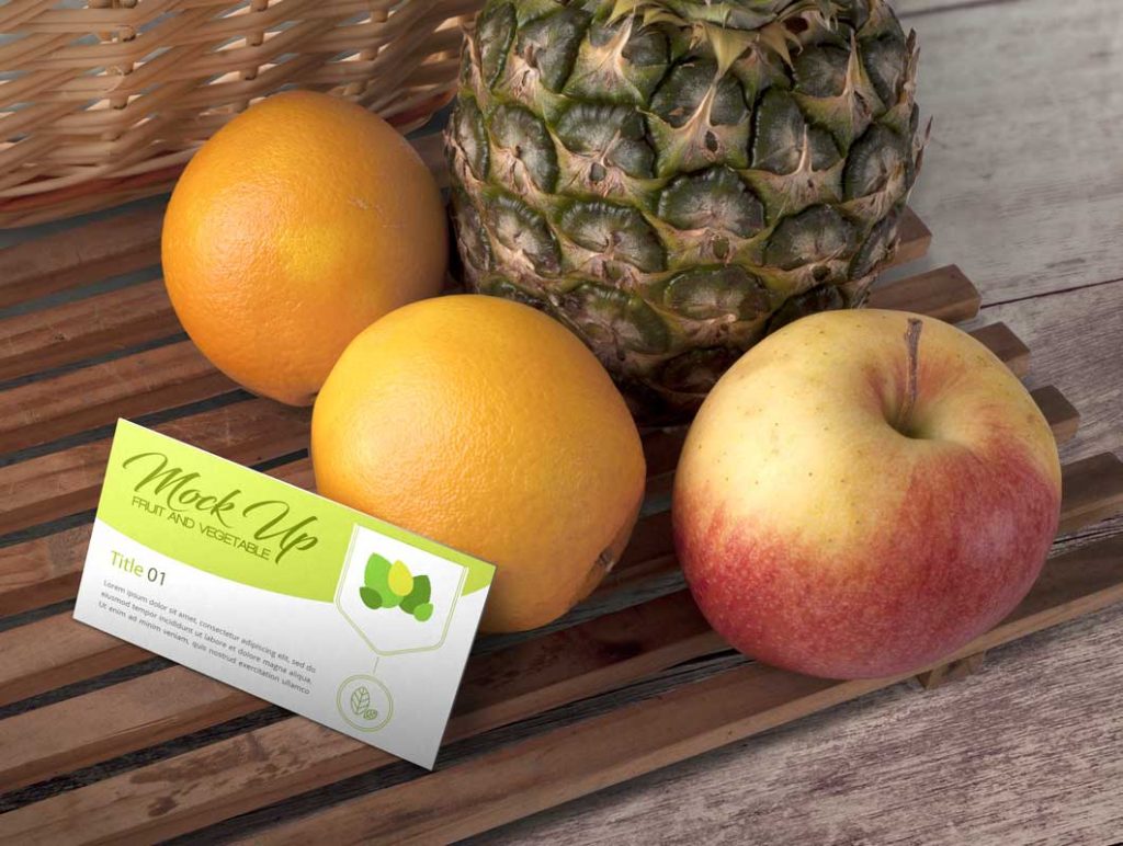 Free Business Card Fruit Produce Scene PSD Mockup