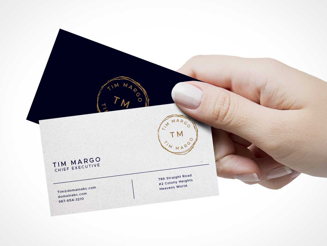 Free Business Card Hand Off Front Back Sides PSD Mockup