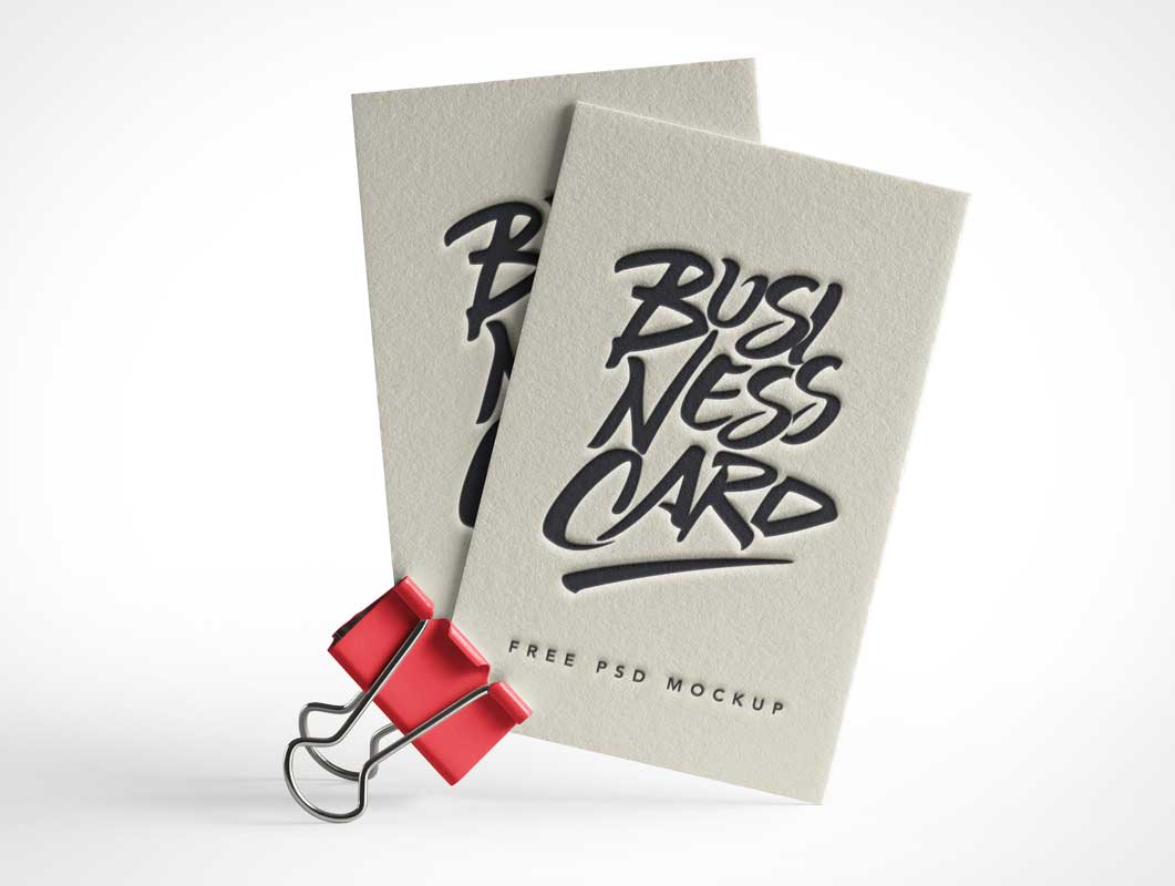Free Business Card Pair Binder Clip Stand PSD Mockup