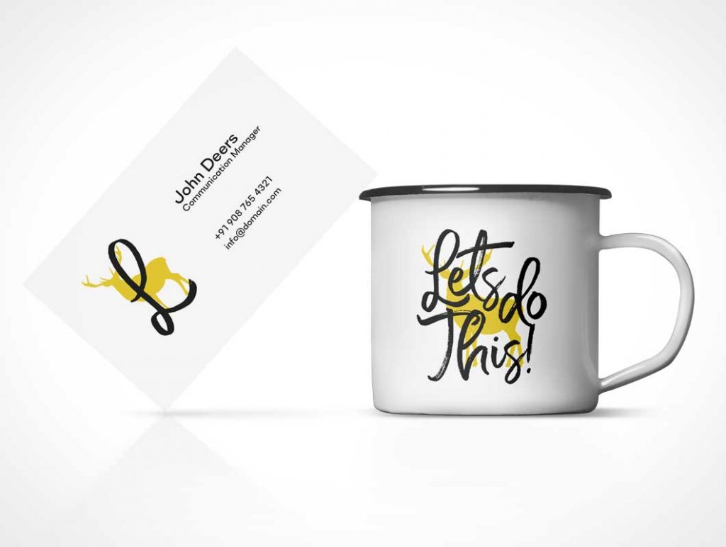 Free Business Card Tin Coffee Cup PSD Mockup