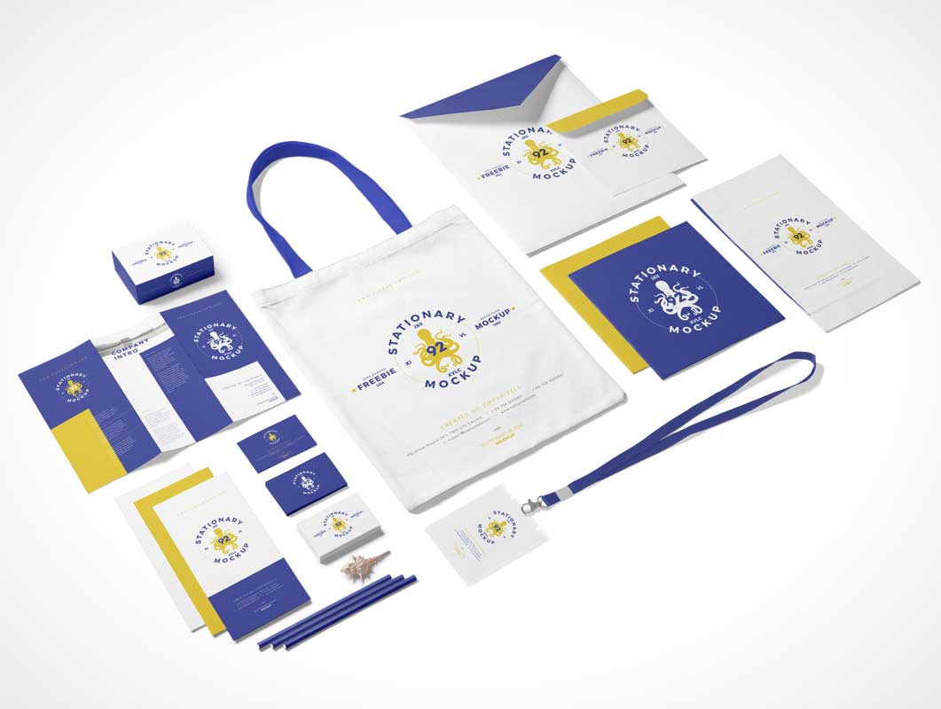 Free Business Stationery Brochure Event Pass Envelopes Bag PSD Mockup