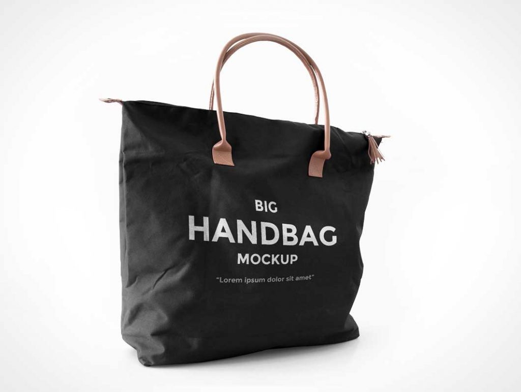 Free Canvas Handbag PSD Mockup With Stitched Leather Carry Handles