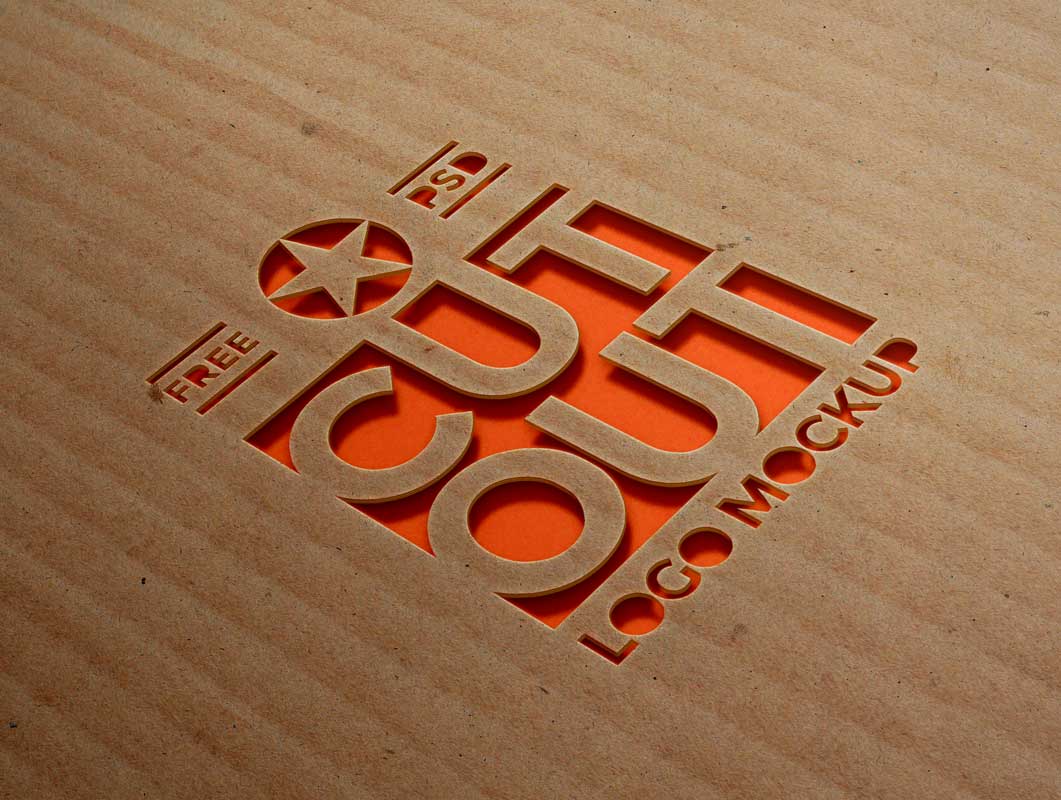 Free Cardboard Cutout PSD Mockup Isometric Logo