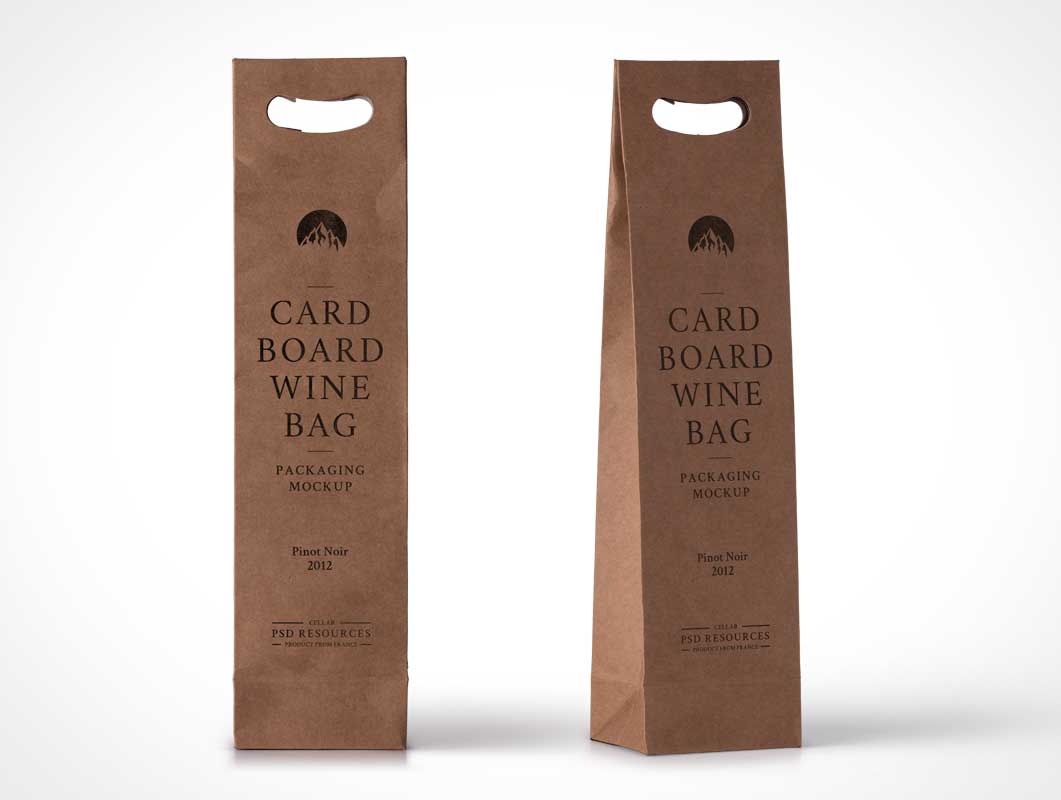 Free Cardboard Wine Bag PSD Mockup