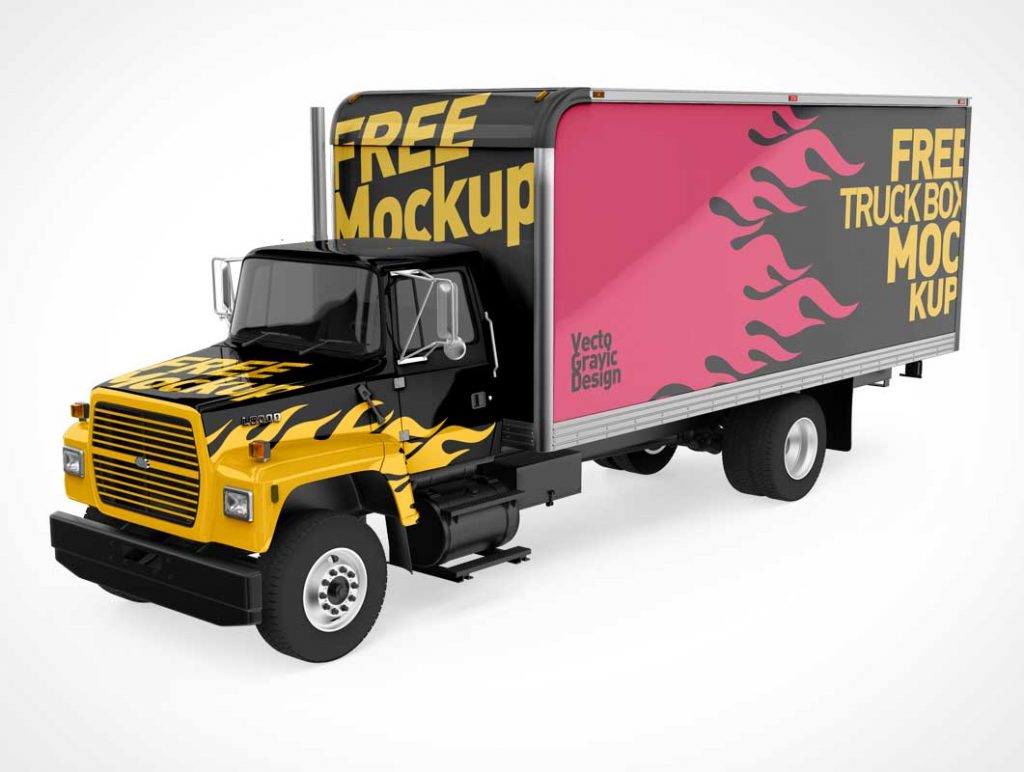 Free Cargo Delivery Transport Truck PSD Mockup