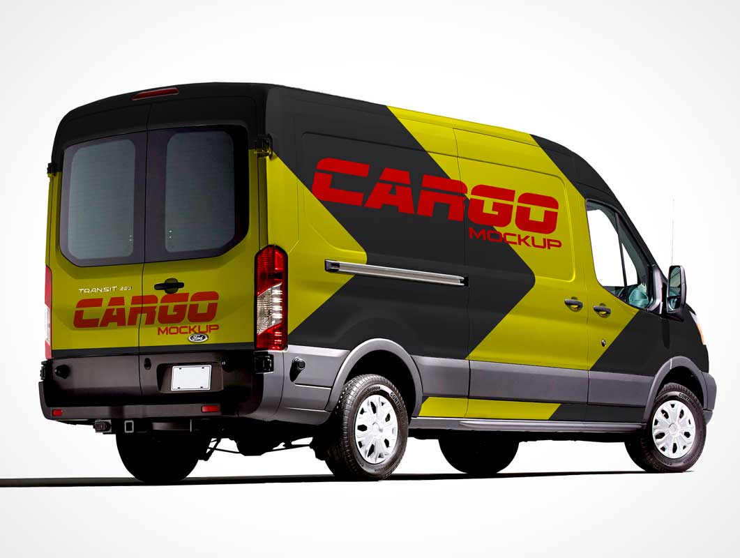 Free Cargo Delivery Van Front Back And Side Views PSD Mockup