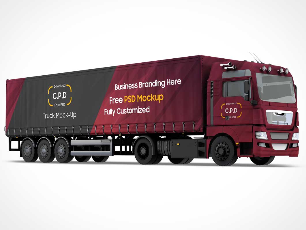 Free Cargo Transport Truck Trailer Cabin PSD Mockup