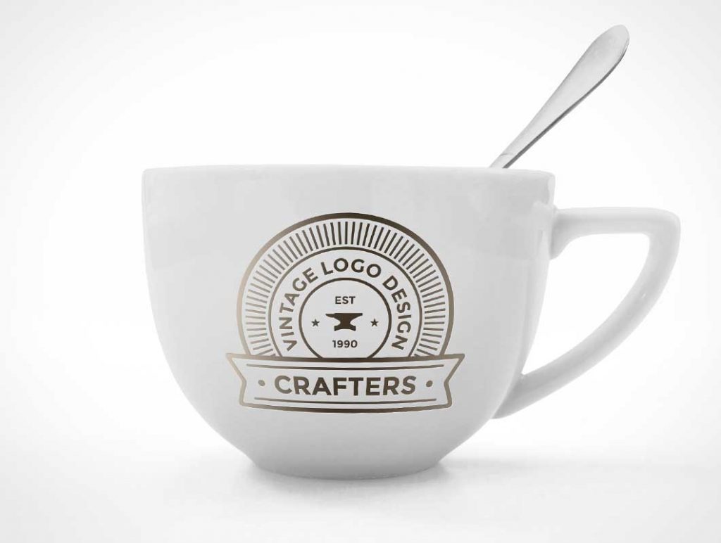 Free Ceramic Coffee Cup Spoon PSD Mockup