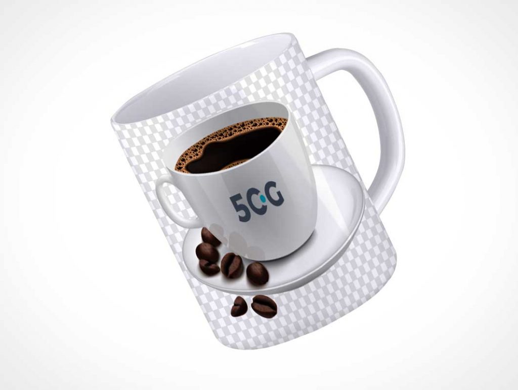 Free Ceramic Floating Coffee Mug PSD Mockups