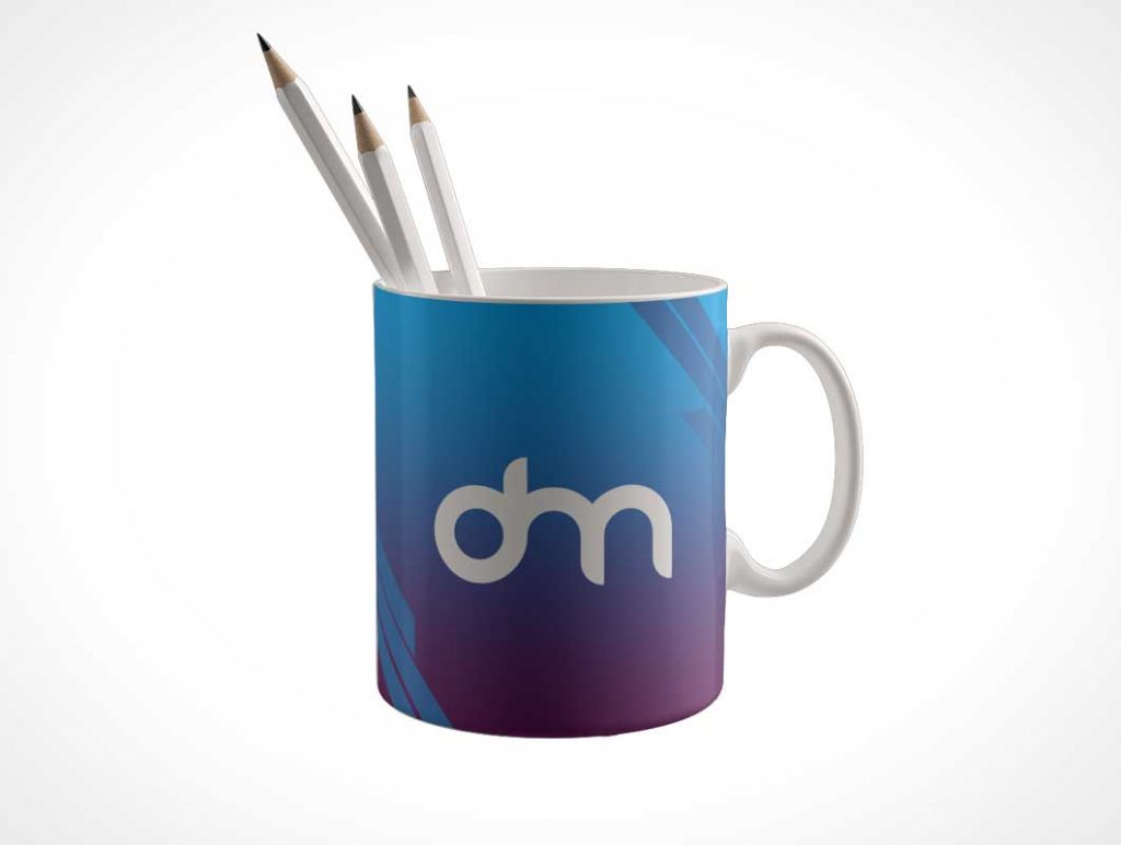 Free Ceramic Mug Holding Pencils PSD Mockup