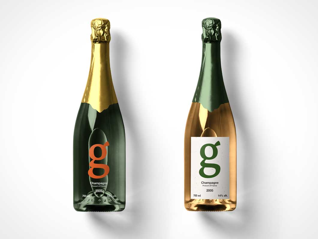 Free Champagne Glass Bottles PSD Mockup