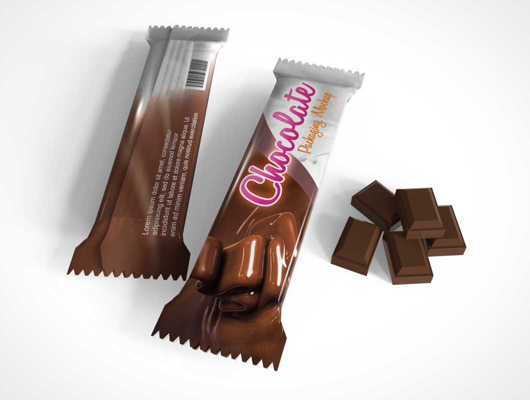 Free Chocolate Candy Bar PSD Mockup Packaging With Edibles